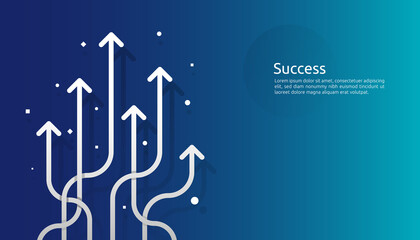 line arrow direction for vision, business growth, teamwork leader and success concept. blue background for presentation or web banner template. finance digital goal vector illustration