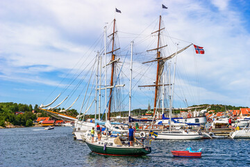 Fototapeta na wymiar Harbor with boats in Grebbestad in Sweden