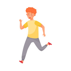 Young Guy in Sportswear Running in Marathon Vector Illustration