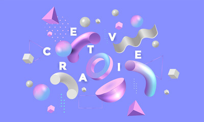 Modern minimal design with realistic 3d render objects. Creative Art trend poster. Vector illustration © darkovujic