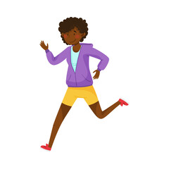 Young Woman in Sportswear Running in Marathon Vector Illustration