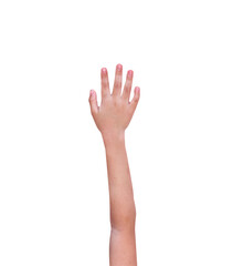 Obraz premium Right hand of asian little child girl isolated on white background , clipping path