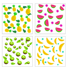 Tropical fruit mix pattern design on white background set vector