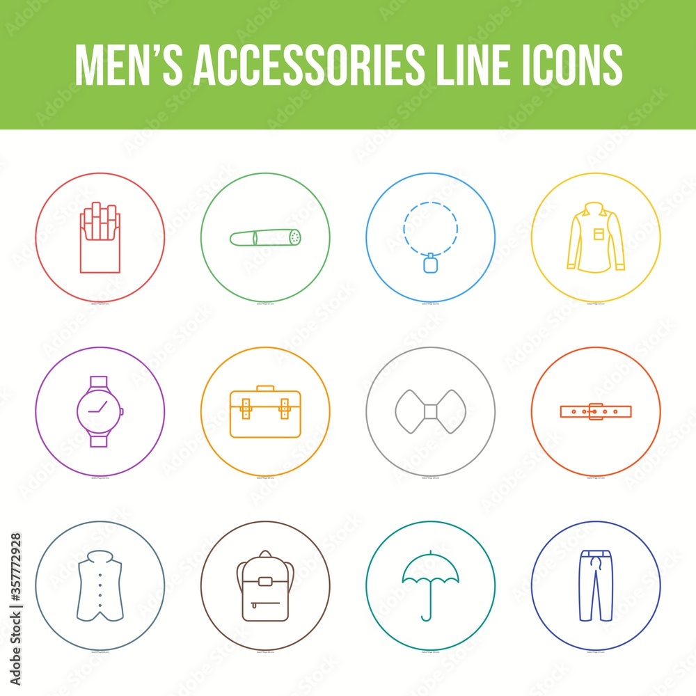 Wall mural Unique men's accessories vector line icon set