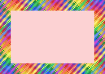 card frame for diploma, certificate, invitation rainbow colors tartan fabric texture pattern for lgbt editable vector illustration, size horizontal A4	