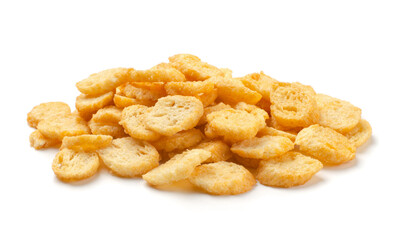 Heap crunchy wheat spicy sticks croutons isolated
