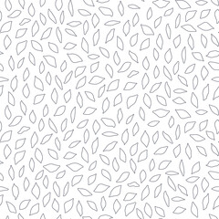 Seamless pattern of small black leaves on white background.