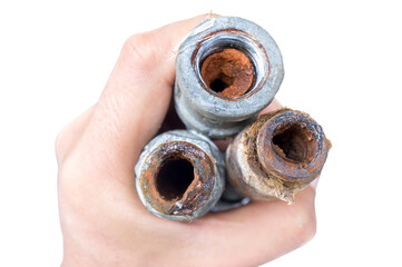 Embolism: A pipe clogged with sediment rust. Dicut with clipping path and white background.
