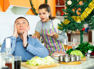 Couple quarreling at home