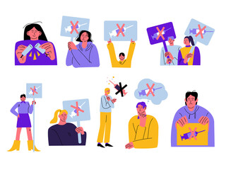 People protesting against vaccination from coronavirus or other disease with placards