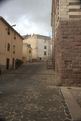 Old classic vintage building in vintage town in Sardinia, Italy, Bosa