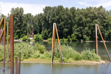 Willamette river in Albany, Oregon, in sunny summer day. View in Monteith Riverpark