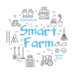 Vector blue banner linear concept - Smart Farm