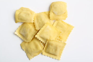Ravioli on white background. Top view.
