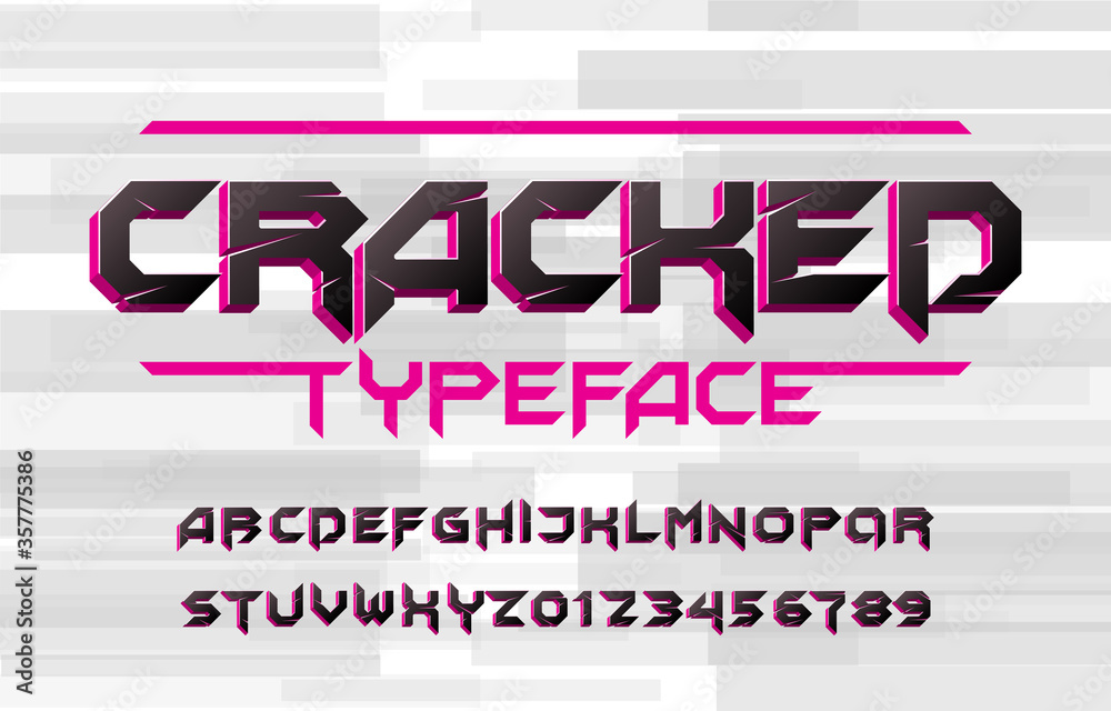 Fototapete cracked alphabet typeface. 3d effect letters and numbers. stock vector typescript for your typograph