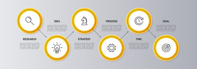 Concept of arrow business model with 6 successive isometric steps. Six colorful graphic elements. Timeline design for brochure, presentation. Infographic design layout