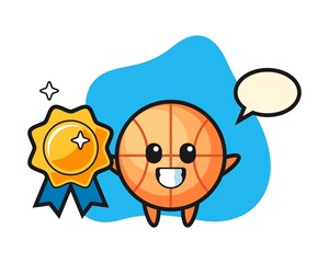 Basketball cartoon holding a golden badge