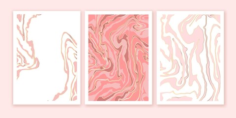 Pink and blusg Ink, marble, watercolor imitation. Vector abstarct spot, shape. Creative background for card, invitation, logo, branding. Frame for text. Golden glitter, foil shiny effect.