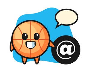 Basketball cartoon standing beside the At symbol