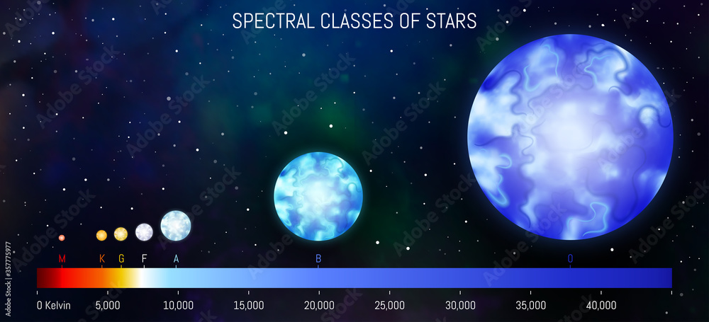Wall mural star spectral classes scale vector illustration. spectrum classification of stars. astronomy design 
