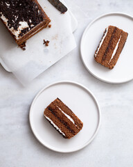 Delicious Chocolate Layer Cake on white background