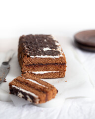 Delicious Chocolate Layer Cake on white background