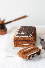 Delicious Chocolate Layer Cake on white background