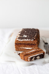 Delicious Chocolate Layer Cake on white background