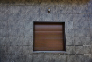 Sample of roller shutters.Protect System for shop. Architectural details, window treatments, exterior elements
