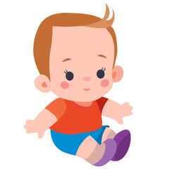 cute doll boy sitting on the floor, flat, isolated object on a white background, vector illustration,