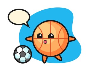 Basketball cartoon is playing soccer