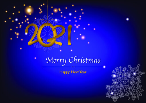Merry Christmas and Happy new year design layout on blue background with 2021. Vector illustration.