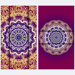 Luxury red, sunrise, gold color The Front And Rear Side. Mandala Design Elements. Wedding Invitation, Thank You Card, Save Card, Baby Shower. Illustration. Vector