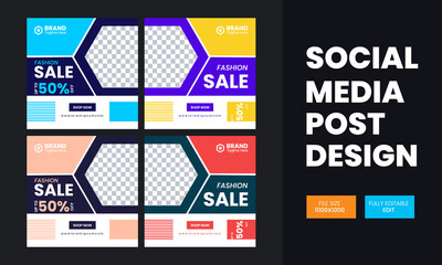 Social media template banner blog fashion sale promotion. fully editable instagram and facebook square post frame puzzle organic sale poster. element shape vector background