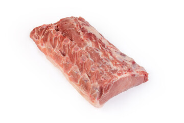 Piece of the uncooked pork loin with small ribs parts