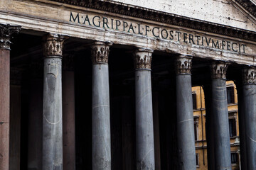 Monumental columns of the entrance to the Pantheon in Rome