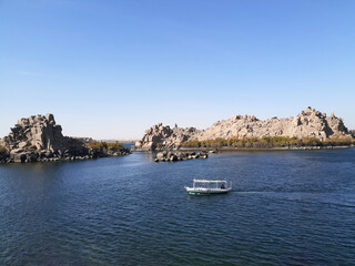 
Traveling by boat on the Nile on a blue-Egypt day.