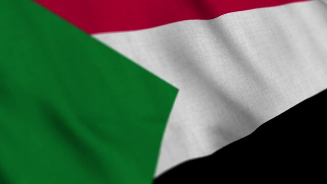 Sudan national flag waving with fabric texture fluttering in wind in a seamless loop in smooth slowmotion animation background