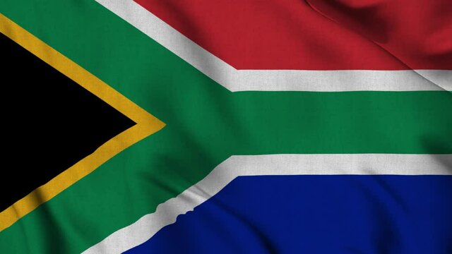 South Africa national flag waving with fabric texture fluttering in wind in a seamless loop in smooth slowmotion animation background