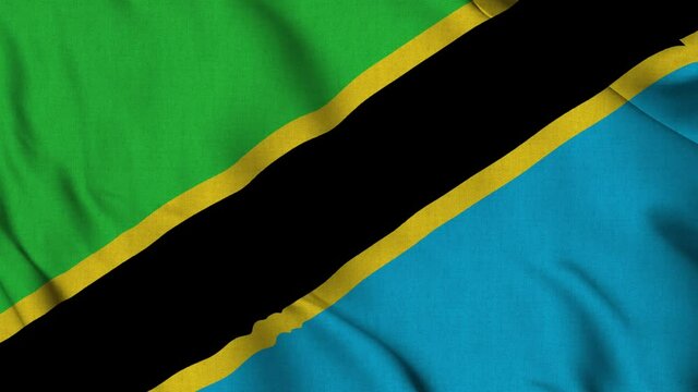 Tanzania national flag waving with fabric texture fluttering in wind in a seamless loop in smooth slowmotion animation background