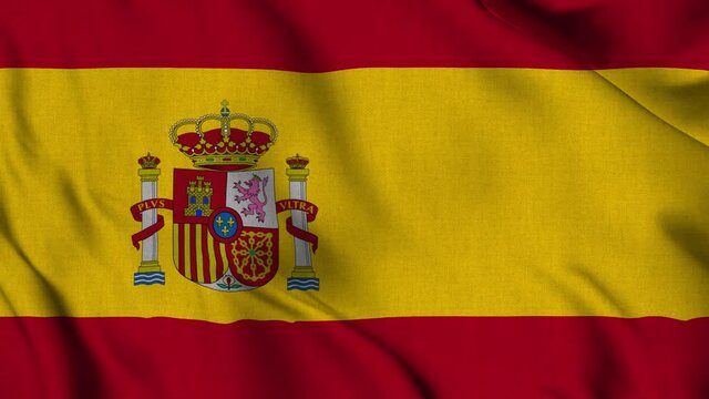 Spain national flag waving with fabric texture fluttering in wind in a seamless loop in smooth slowmotion animation background