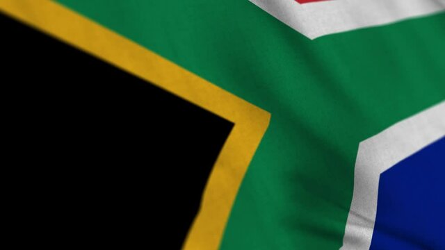 South Africa national flag waving with fabric texture fluttering in wind in a seamless loop in smooth slowmotion animation background