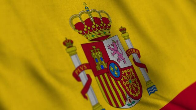 Spain national flag waving with fabric texture fluttering in wind in a seamless loop in smooth slowmotion animation background