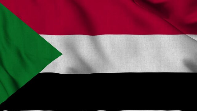 Sudan national flag waving with fabric texture fluttering in wind in a seamless loop in smooth slowmotion animation background