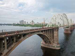 Fragment of railroad arch bridge across the river, Kyiv, Ukraine