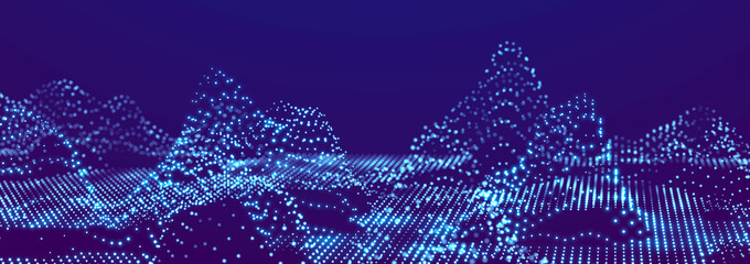 Digital wave of glowing particles. Technology and science. Futuristic backdrop for design, presentation, wallpaper. 3D