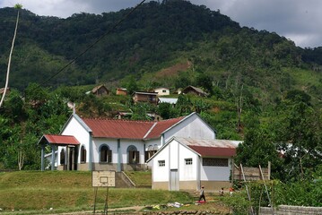 Fototapeta na wymiar Village on a hillside covered in a jungle