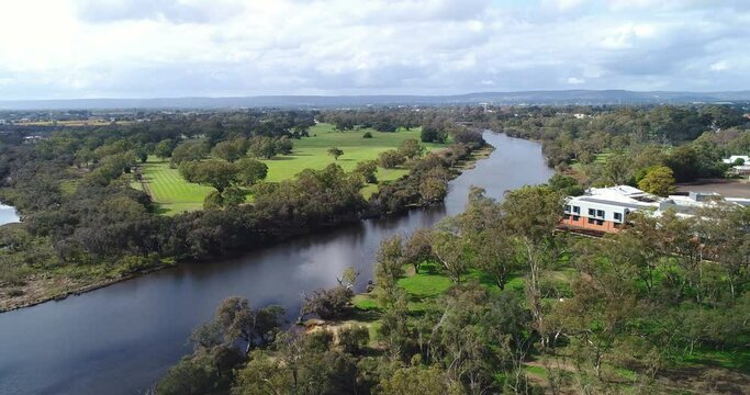 Aerial View over the Swan River with the Barkers Bridge and the Perth Hills, Guildford Distrikt, Perth, Western Australia, Australia