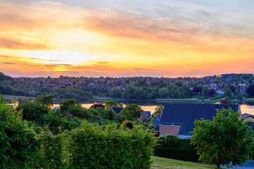 View of northwestern Haderslev, Denmark from Bragesvej at sunset on a summer day in June
