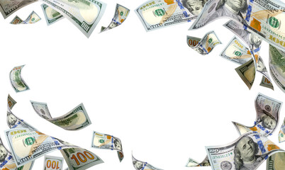 Flying dollars banknotes isolated on white